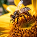 Pollen-Covered Honey Bee Resting on Vibrant Sunflower