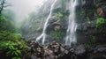 Misty Waterfall Cascading Over Rocky Terrain Royalty Free Stock Photo