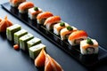 Fresh and Flavorful: Mouthwatering Close-Up of a Delicious Sushi Platter with Vibrant Colors and Textures with Generative AI Royalty Free Stock Photo