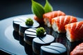 A Culinary Delight: Close-Up of a Meticulously Arranged Sushi Platter with Fresh and Colorful Ingredients with Generative AI Royalty Free Stock Photo