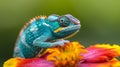 Vibrant Chameleon on Colorful Flower Petals