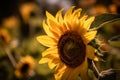 Close-up of a vibrant sunflower bathed in the warm light of the golden hour Royalty Free Stock Photo