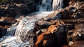 Stunning Close-up Waterfall In Unreal Engine 5: A Dark Brown And Amber Masterpiece