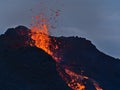 Stunning closeup view of erupting volcano in Geldingadalir valley near Fagradalsfall mountain, GrindavÃÂ­k, Reykjanes, Iceland. Royalty Free Stock Photo