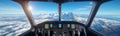 stunning cockpit view from small aircraft showcasing advanced controls and instruments with breathtaking mountain peaks visible Royalty Free Stock Photo