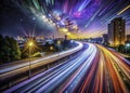 A Stunning Collage of City Night Lights A Visual Symphony of Slow Shutter Speed Light Trails and Long Royalty Free Stock Photo