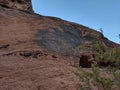 Collection of ancient petroglyphs on mountain in Valley of Fire Nevada