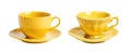 Yellow and gold colored teacup and saucer plate collection - premium pen tool PNG transparent background cutout. Royalty Free Stock Photo