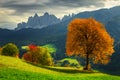 Stunning colorful autumn alpine landscape, Funes valley, Dolomites, Italy Royalty Free Stock Photo