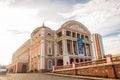 Stunning Colorful Manaus Opera House, Famous One Day Excursions. One Most Beautiful Building With a Minted Brazilian Flag in