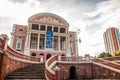 Stunning Colorful Manaus Opera House, Famous One Day Excursions. One Most Beautiful Building With a Minted Brazilian Flag in