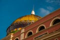 Stunning Colorful Manaus Opera House, Famous One Day Excursions. One Most Beautiful Building With a Minted Brazilian Flag in