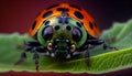 Macro Shot: Ladybug on a green leaf. Generative AI