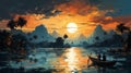 Stunning Concept Art: Tropical Sunset Painting In 8k Resolution