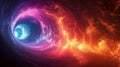 The stunning contrast of a fiery red and icy blue nebula swirling into a cosmic vortex