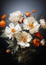 Stunning Contrasts: A Bouquet of Pale Orange Peonies and Black A