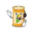 A stunning corn tin mascot character concept wearing headphone