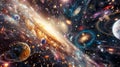 Stunning Cosmic Array: Vibrant Galaxy, Diverse Planets, and Bright Stars Royalty Free Stock Photo