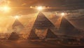 Beautiful UFO Spaceships Flying Over The Pyramids of Giza Royalty Free Stock Photo