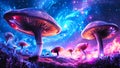 Fantasy Alien Mushrooms in an Alien World Under Starry Sky Royalty Free Stock Photo