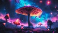 Fantasy Alien Mushrooms in an Alien World Under Starry Sky Royalty Free Stock Photo