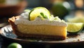 The Perfect Traditional Key Lime Pie Slice With Graham Cracker Crust, Whipped Cream and Lime Zest Royalty Free Stock Photo