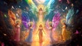 Group of Religious Holy Angelic Women With Colorful Wings and Dresses (Catholic Church Angels) Royalty Free Stock Photo