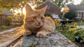 A Cute Kitty Neighborhood Cat Chilling Outdoor at the Back or Front Yard Royalty Free Stock Photo