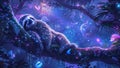 Cosmic Sloth on a Beautiful Dreamlike Tree Branch in a Fantasy Magical Forest in a Dreamy Starry Nebula Background Royalty Free Stock Photo