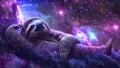 Cosmic Sloth on a Beautiful Dreamlike Cloud in a Fantasy Magical Forest in a Dreamy Starry Nebula Background Royalty Free Stock Photo