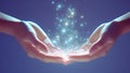 Practicing Reiki and Spiritual Energy Healing With Magical Hands Emitting Beautiful Sparkly White Stars Royalty Free Stock Photo