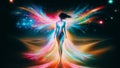 Enlightened Spiritual Starseed Woman Surrounded by Cosmic Astral Galactic Rainbow Waves Royalty Free Stock Photo
