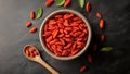 Dried, Nutritious, Organic, Antioxidant Rich Red Goji Berries Fruit in a Bowl Royalty Free Stock Photo