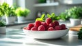 Fresh, Healthy, Nutritious, Flavorful, Delicious, Sweet and Organic Raspberries Fruit on a Plate on a Kitchen Counter Royalty Free Stock Photo