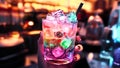 Fun Holiday Vacation Iced Alcoholic Drink Beverage Blend With Ice Cubes in Neon Colors (Starbucks Style) Royalty Free Stock Photo