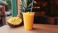 A Tropical, Sweet and Tangy Pineapple Smoothie Juice Restaurant To Go Royalty Free Stock Photo