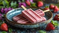 Delicious, Refreshing, Tangy and Creamy Pink Fruity Strawberry Yoghurt Popsicles (Summer Popsicles!) Royalty Free Stock Photo