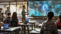 Futuristic Classroom High Tech Advanced Holographic Quantum Computer Screen System Mainframe School Study Room Teachers Students Royalty Free Stock Photo