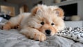 Cute, Friendly and Happy Chow Chow Puppy Dog Lying Down (Very Cute!) Royalty Free Stock Photo