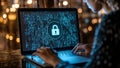 Locked Encrypted Computer Digital Security Breach Safety Against Cyber Crime Phishing Theft Hacking Spam (Encryption) Royalty Free Stock Photo