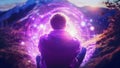 Transcendental Starseed Wanderer Man Emitting a Mystic Vibrational Frequency Aura, Spiritual Radiance, Powerful Electric Toroid Royalty Free Stock Photo