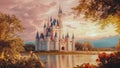A Princess Castle Tower Fortress in a Magical Forest With a Fantasy Lake Inside a Fairytale Province Kingdom Land Royalty Free Stock Photo