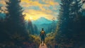 A man Hiking, Backpacking, Mountaineering Alone in a Peaceful Forest on a Serene Mountain Breathing Fresh Air Royalty Free Stock Photo