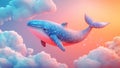A Fantasy Whale Dreaming of Flying in a Fantasy Orange Sky With White Fluffy Clouds Royalty Free Stock Photo