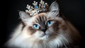 A Stunning King or Queen Feline Cat Companion Wearing a Beautiful Royal Crown With Blue Jewels Royalty Free Stock Photo