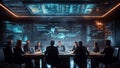 Planet Earth Controllers High Council Meeting in a High Technology Meeting Room Office With Holographic Technology Royalty Free Stock Photo