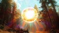 A Divine Celestial Iridescent Orb in the Middle of an Enchanted Forest Royalty Free Stock Photo