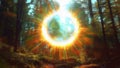 A Divine Celestial Iridescent Orb in the Middle of an Enchanted Forest Royalty Free Stock Photo