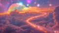 After Death Cosmic Paradise Heaven Realm on Top of Fluffy White Clouds With a Dreamy Ethereal Rainbow Royalty Free Stock Photo