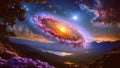 A Cosmic Galaxy in a Beautiful Starry Night Sky in a Nature Landscape With Mountains Background Royalty Free Stock Photo
